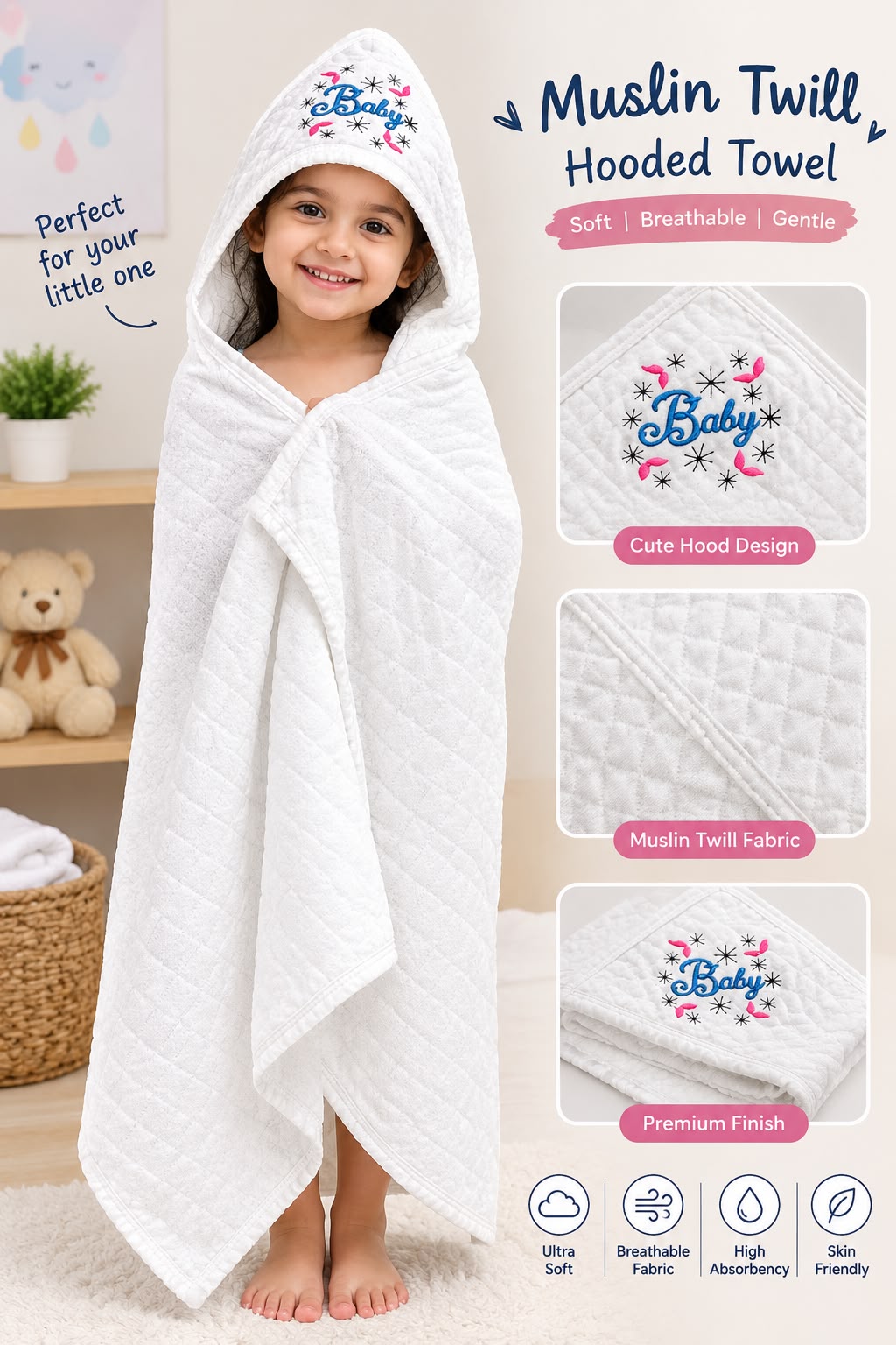 Muslin Twill fabric hooded towel