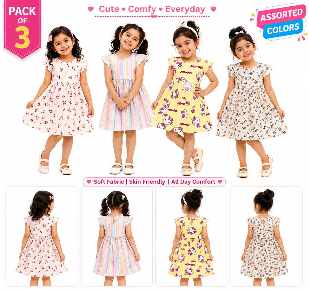 Branded Baby Girls' Frocks | Combo No 8 (Pack of 3 pieces)