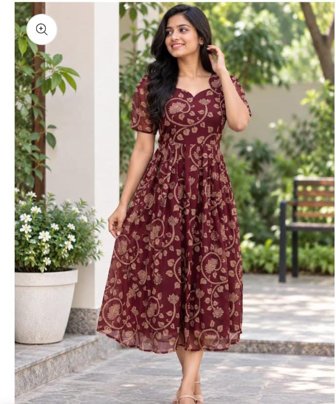 Georgette maxi with puff sleeve