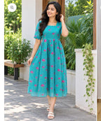Georgette maxi with puff sleeve