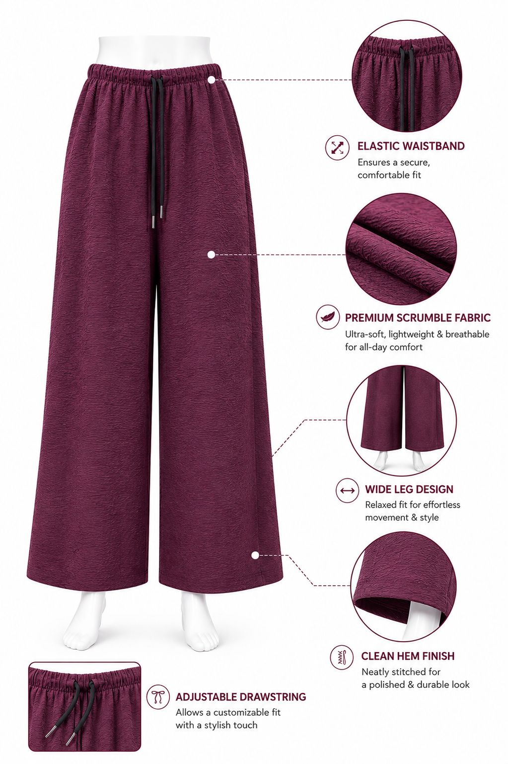 Scrumble fabric plazoo free size upto xxl with rope